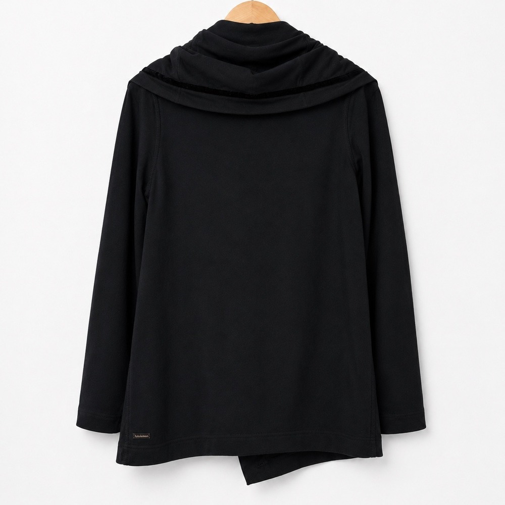 Lululemon Black Open Front Wrap Cardigan Velvet Trim Draped Sweater Size 6 - Picture 2 of 4